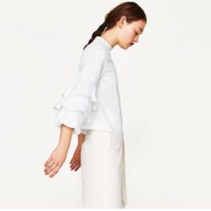 Zara Basic white off poplin layered puff sleeves blouse